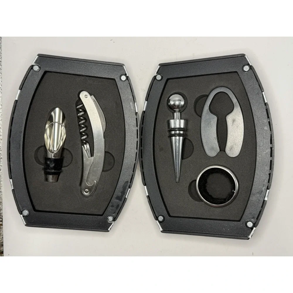 Wine Barrel Tool Set Corkscrew Stopper Pourer Drip Ring Gift Box‎
